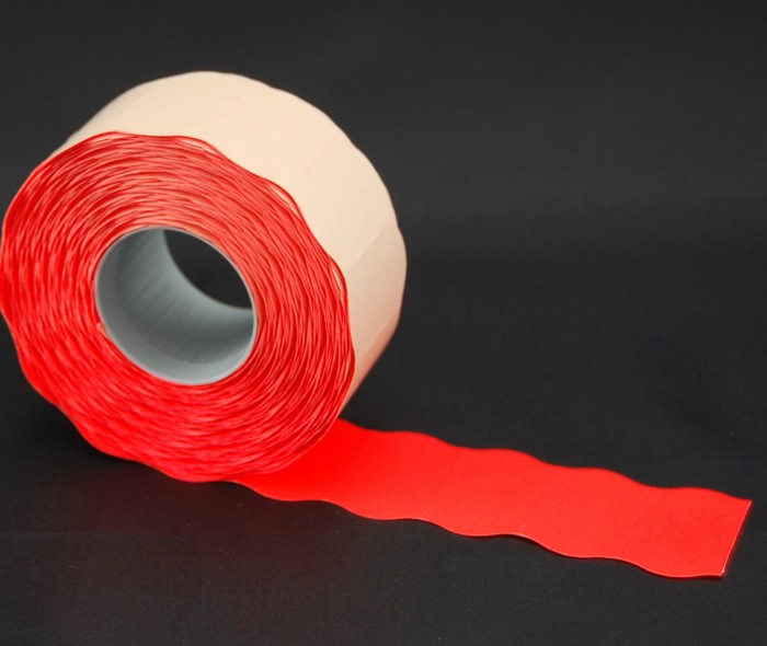 Prisetiketter, bølgede 26x16 mm. rød