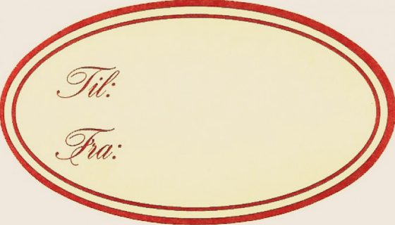 Oval etikett beige m/rødt trykk