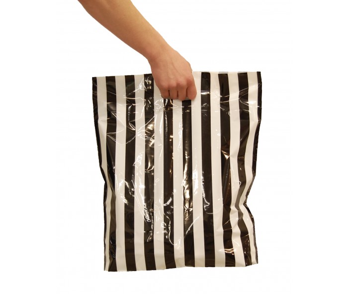Bæreposer,sort/hvit stripete 45x50/4 cm.